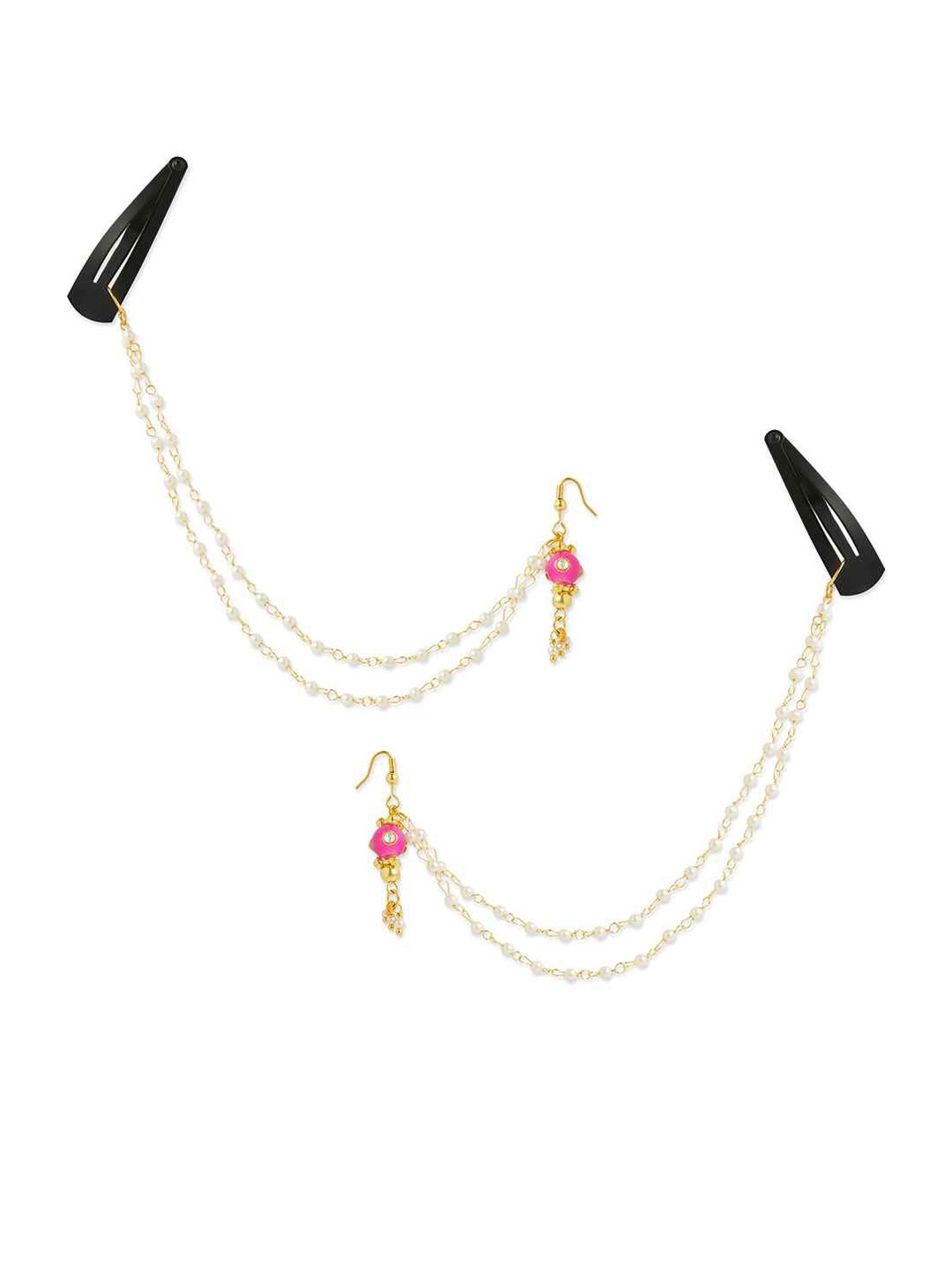 RIBBON CANDY Classic Drop Earrings With Beaded Ear Chain & Tic Tac Pins