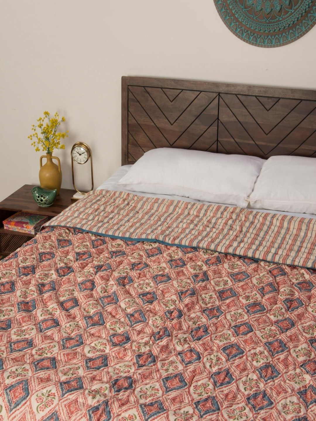 Fabindia Gulzar Red & Brown Floral Printed Cotton 180 GSM AC Room Double Bed Quilt