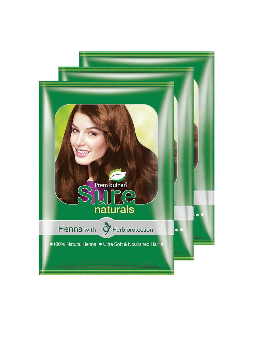 Prem Dulhan Set Of 3 Sure Naturals Hair Color With Henna -500 g Each - Brown