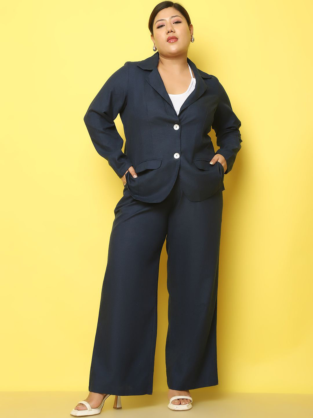 theRebelinme Lapel Collar Neck Long Sleeves Linen Coat With Trousers