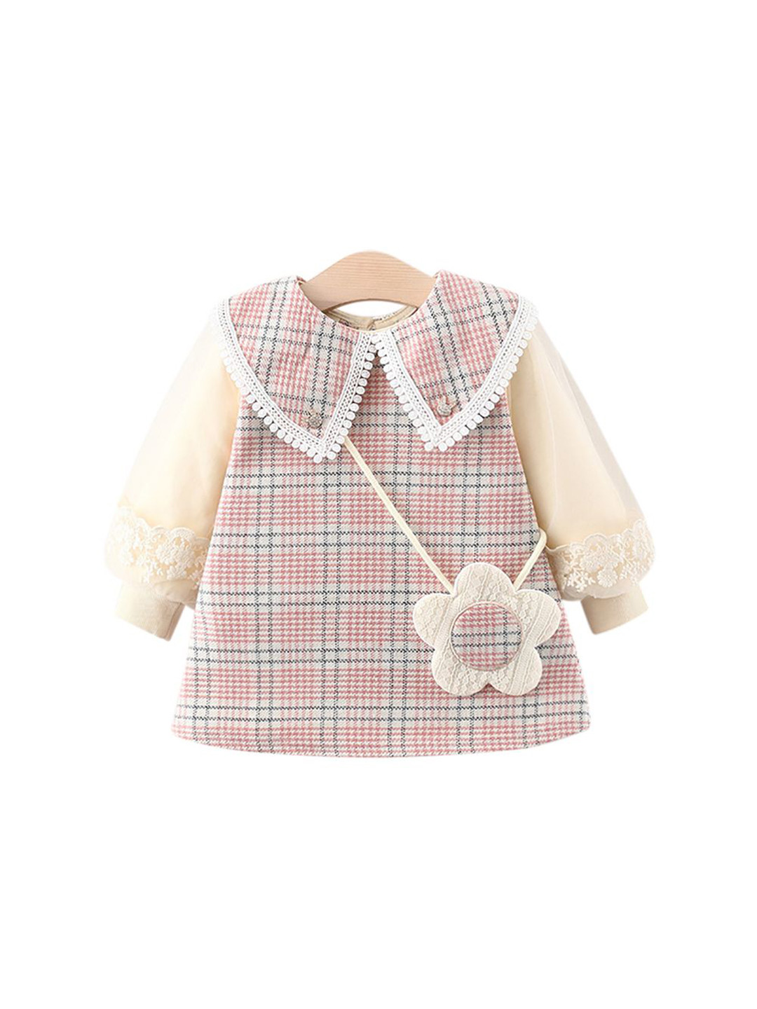 StyleCast x Revolte Girls Printed Checked Peter Pan Collar A-Line Mini Dress
