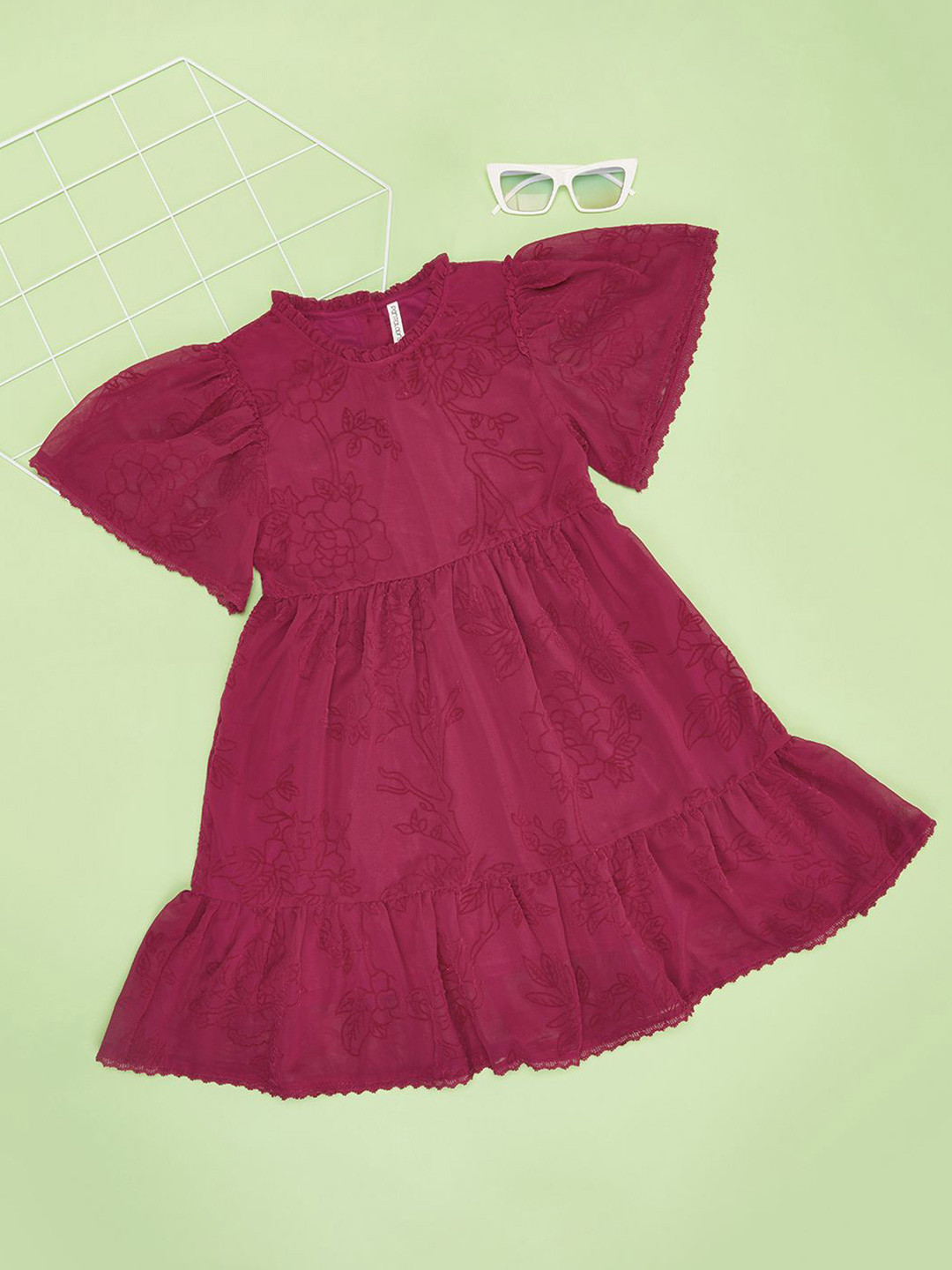 Pantaloons Junior Girl Solid Flared Sleeve A-Line Dress