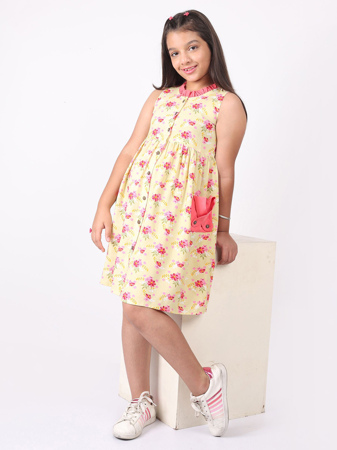 SILK SPARROW Girls Floral Printed Sleeveless Fit & Flare Dress
