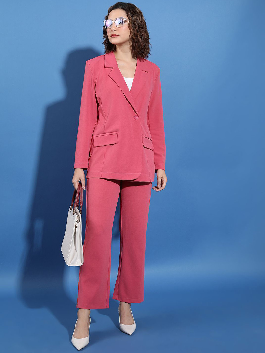 Tokyo Talkies Coral Notched Lapel Collar Blazer With Trousers
