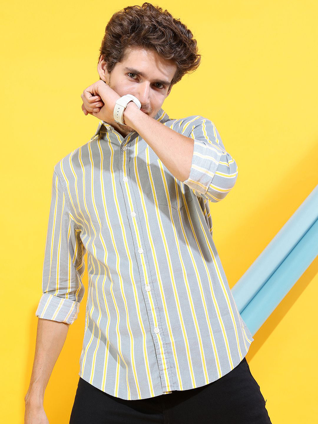 KETCH Mens Striped Casual Slim Fit Shirt