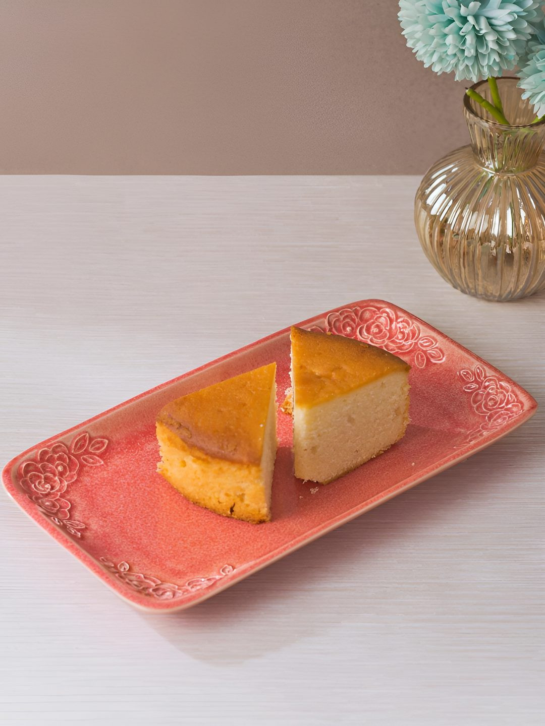 Fabindia Pink Ceramic Dishwasher & Microwave Safe Casted Chintz Food Platter