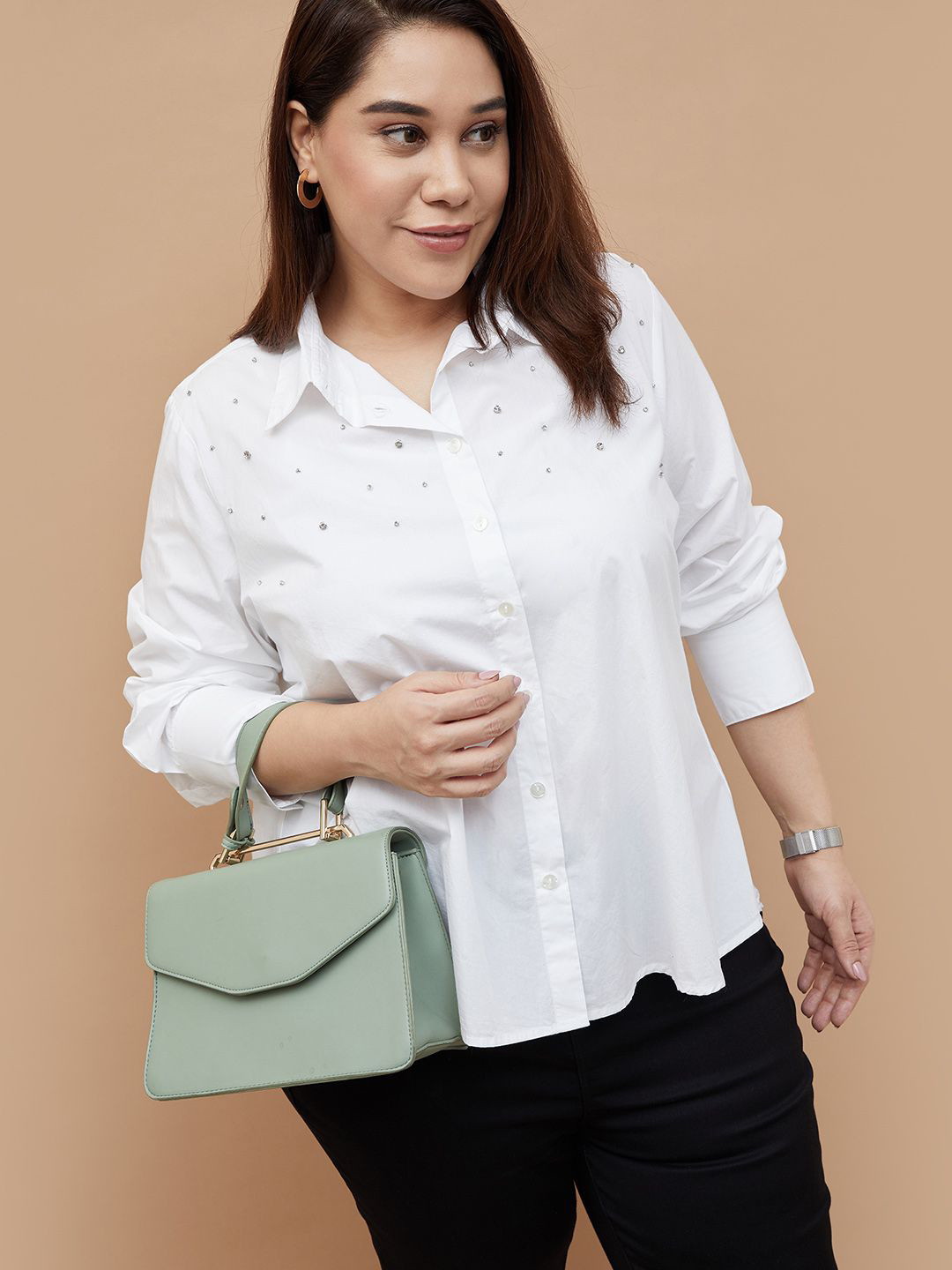 Nexus by Lifestyle Women Off White Plus Size Top
