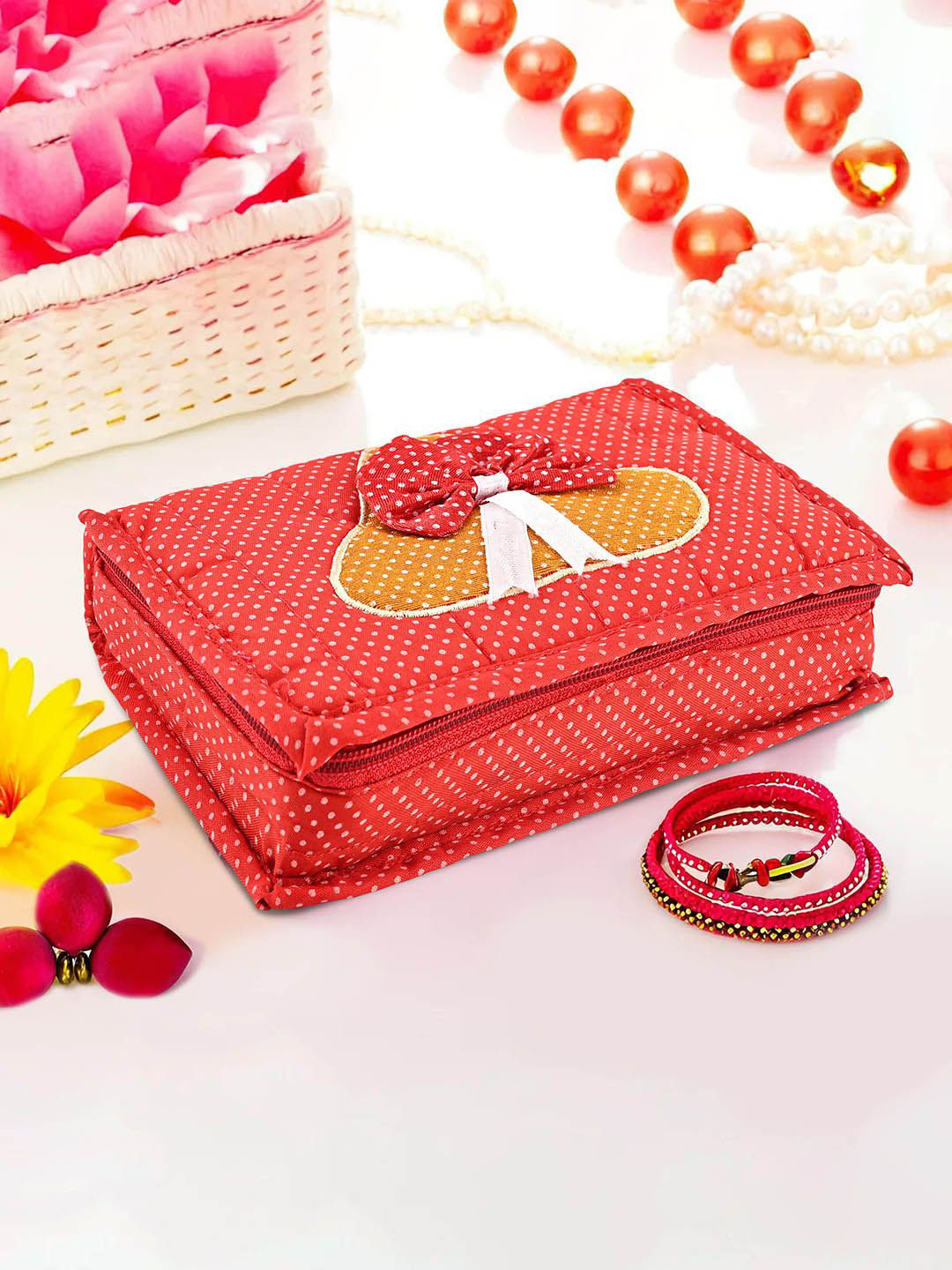 Kuber Industries Red Dots Printed Jewellery Organiser