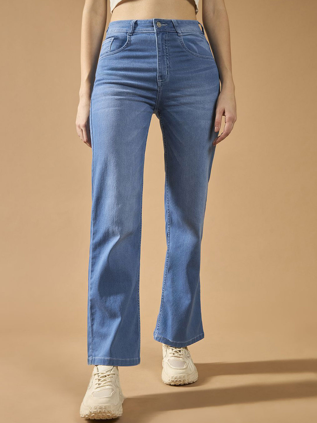 Roadster Women Wide Leg Mid Rise Blast Effect Light Weight Denim Jeans
