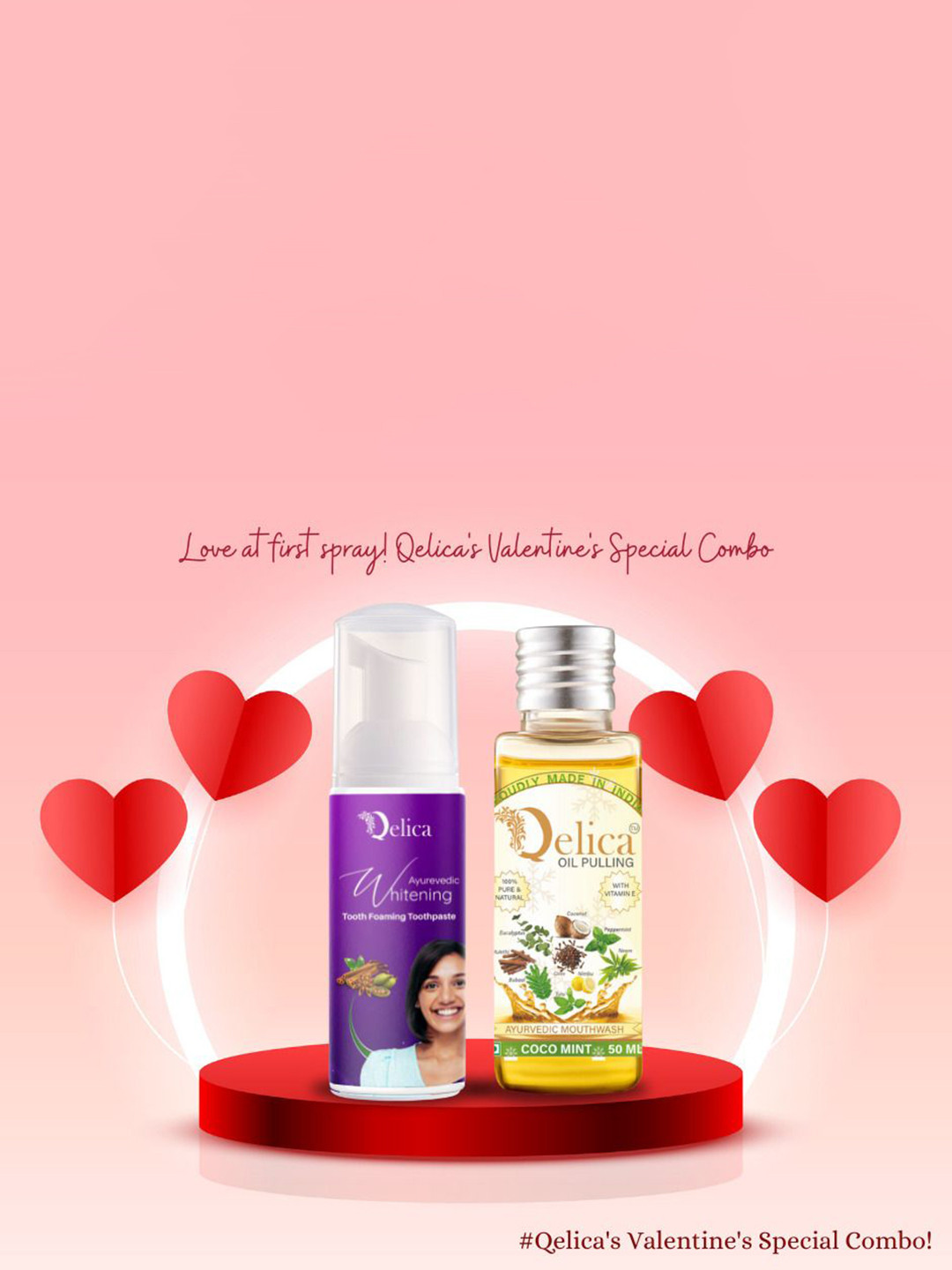 Qelica Set Of 2 Ayurvedic Oil Pulling-50ml With Teeth Whitening Foam -60 ml