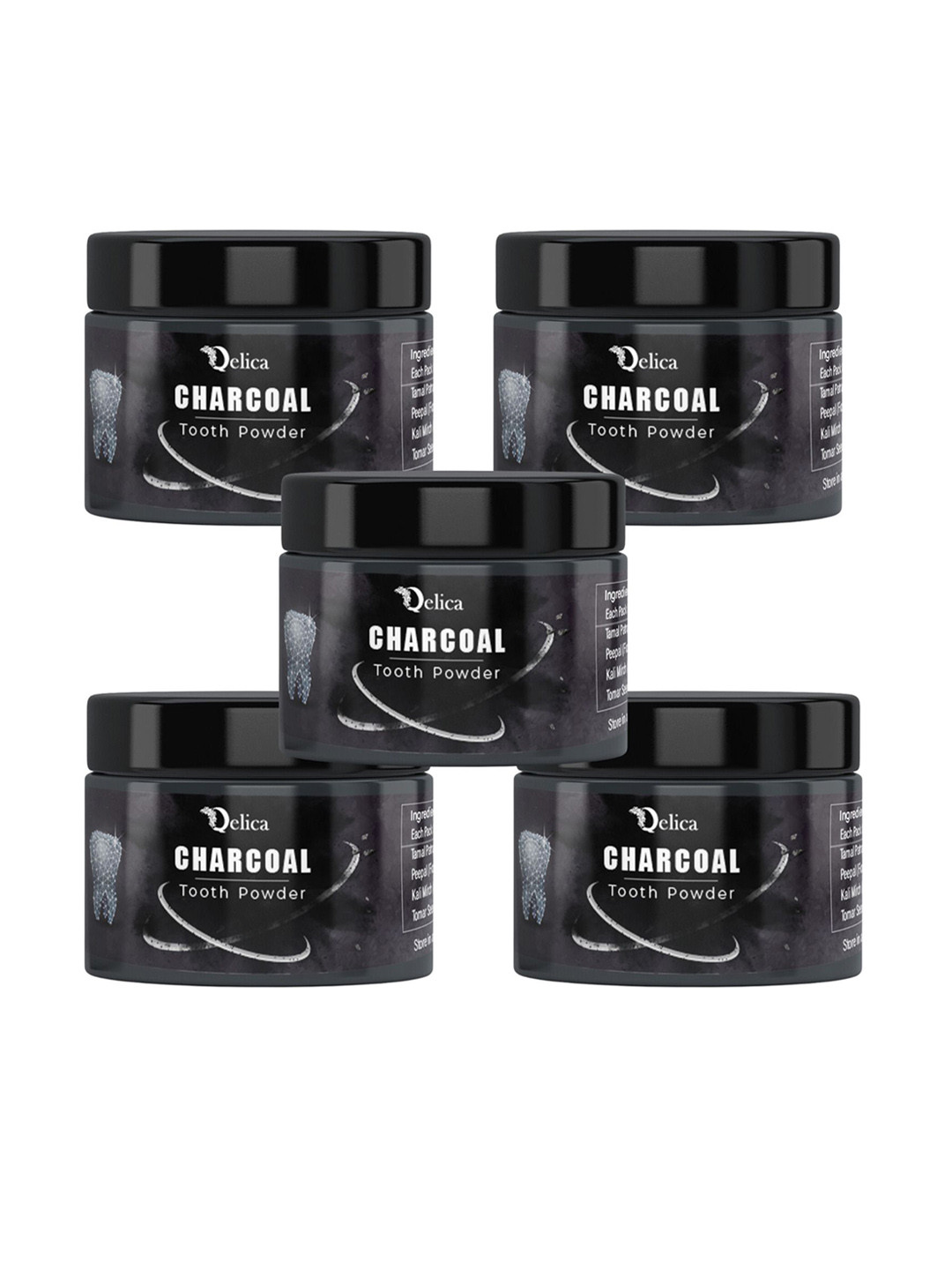 Qelica Set Of 5 Charcoal Teeth Whitening Powder - 50 g Each