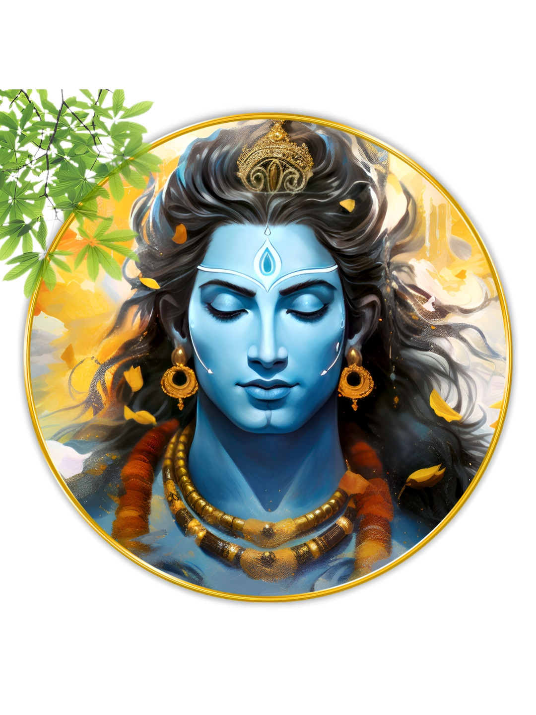 Aura Blue & Yellow Religious Round Shaped Wooden Wall Paintings