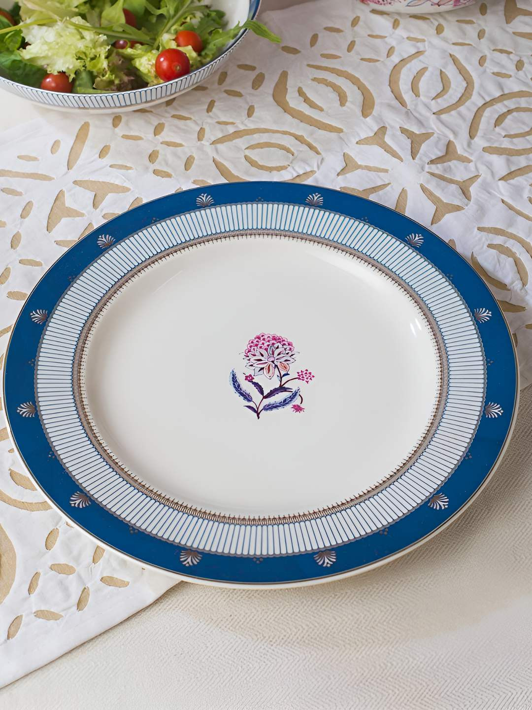 Fabindia White & Blue Floral Printed Ceramic Plate