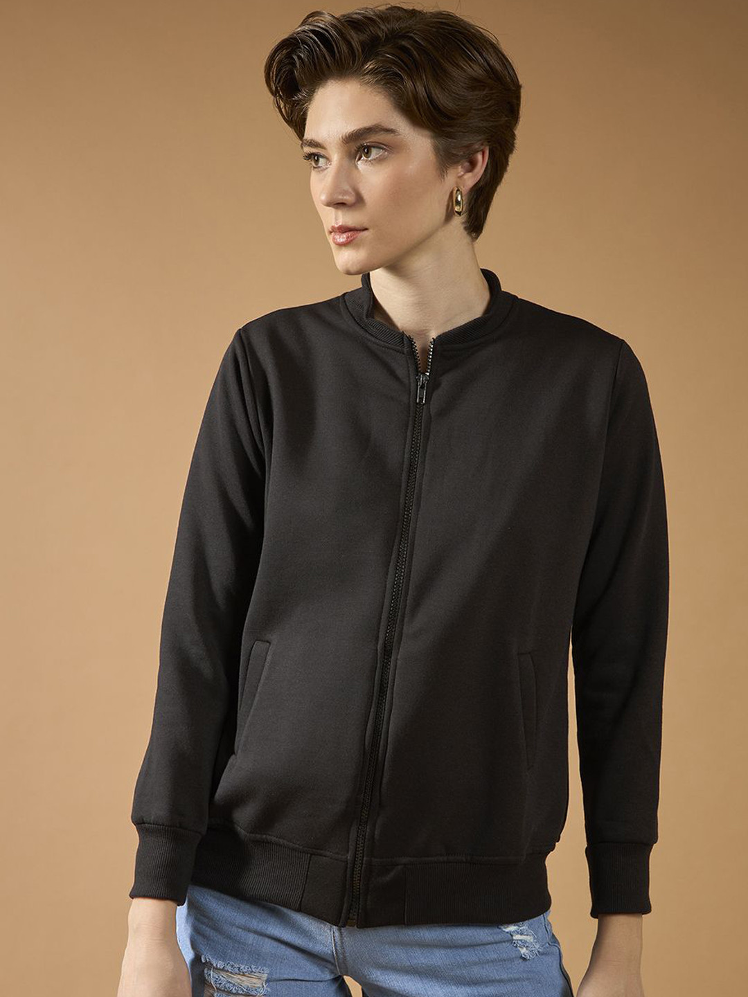 Roadster Women Collared Full sleeves Bomber Ribbed Regular Length Jacket