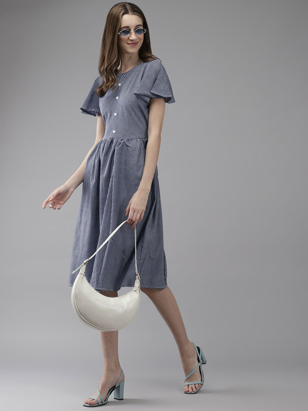 BAESD Flared Sleeve Checkered A-Line Dress