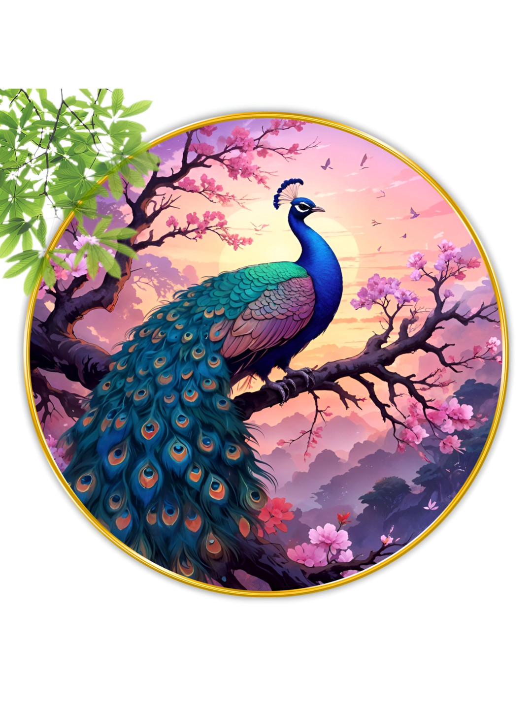 Aura Blue & Purple Wooden Peacock Round Wall Paintings