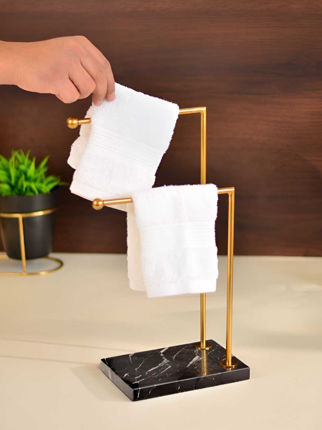 Cinch Home Gold Toned Contemporary Stainless Steel & Marble Glossy Towel Holder