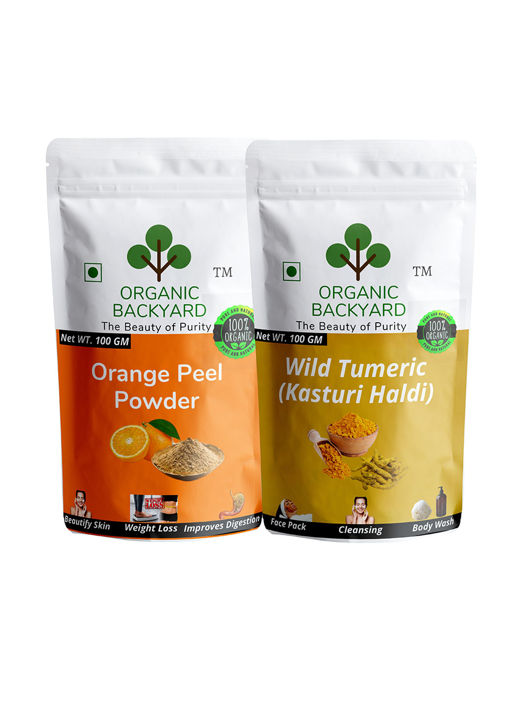 Organic Backyard Set Of 2 Orange Peel & Wild Turmeric Powder For Face-100g Each