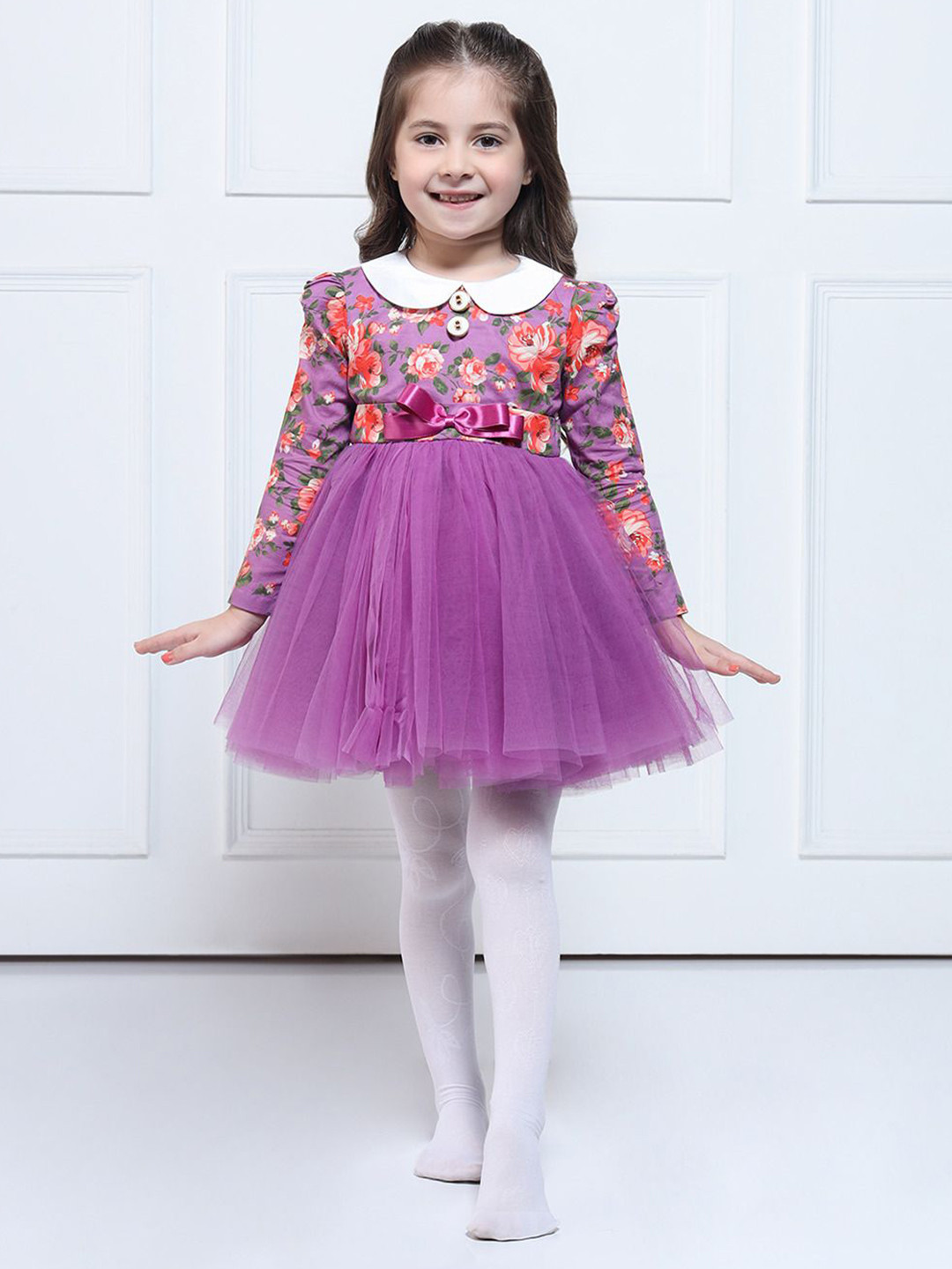 THE PONY & PEONY CO. Girls Floral Printed Fit And Flare Party Empire Dress