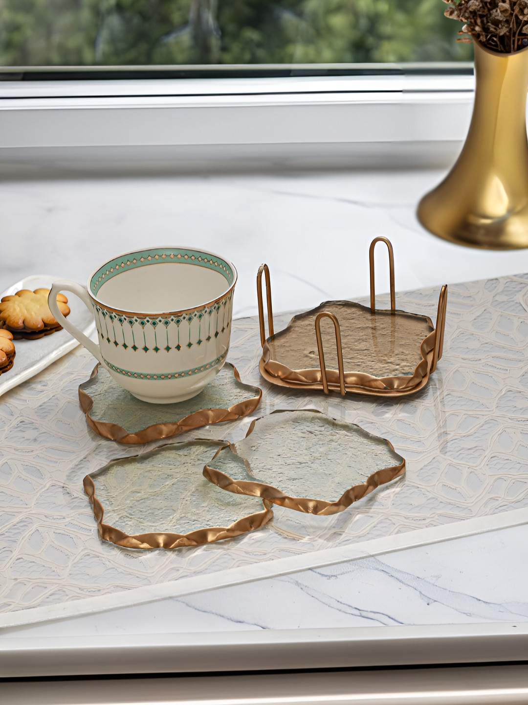 Troveas Amoeba Gleam 4Pcs Glass Coaster