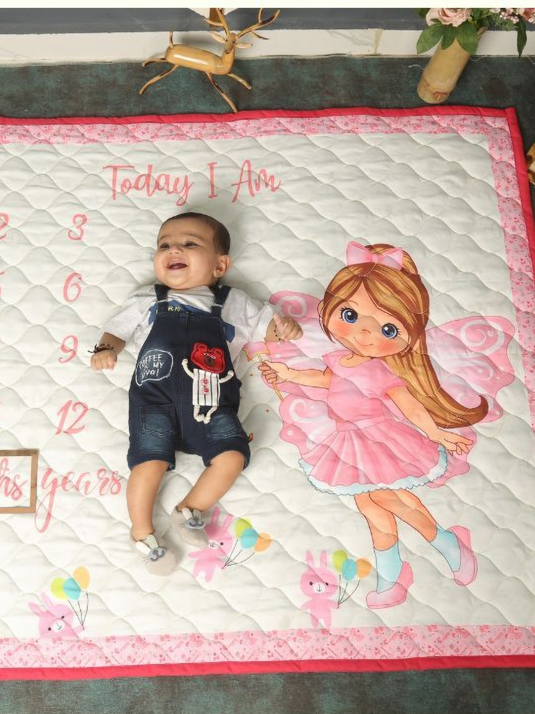 NEW COMERS Pink & White Contemporary 210 GSM Monthly Photoshoot Single Bed Quilt