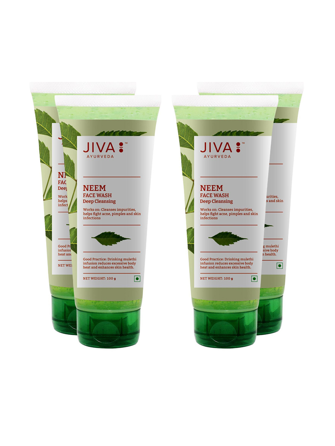 Jiva Set of 4 Deep Cleansing Neem Face Wash for Deep Cleansing & Acne Control - 100 g each