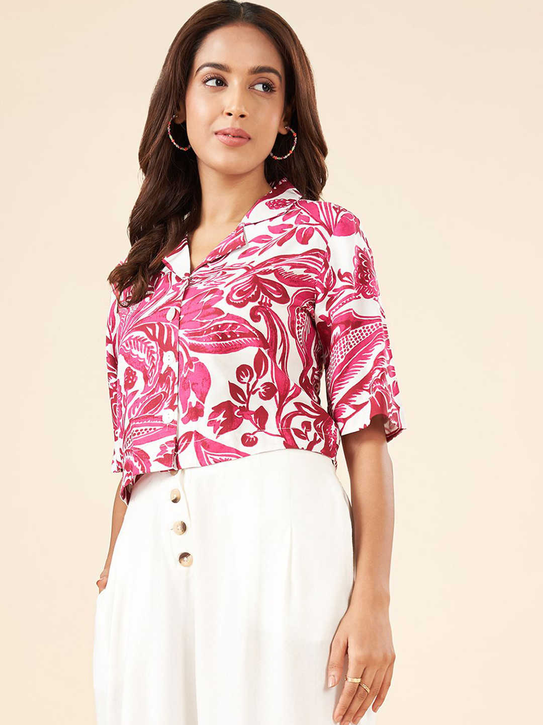 AKKRITI BY PANTALOONS Floral Print Mandarin Collar Top
