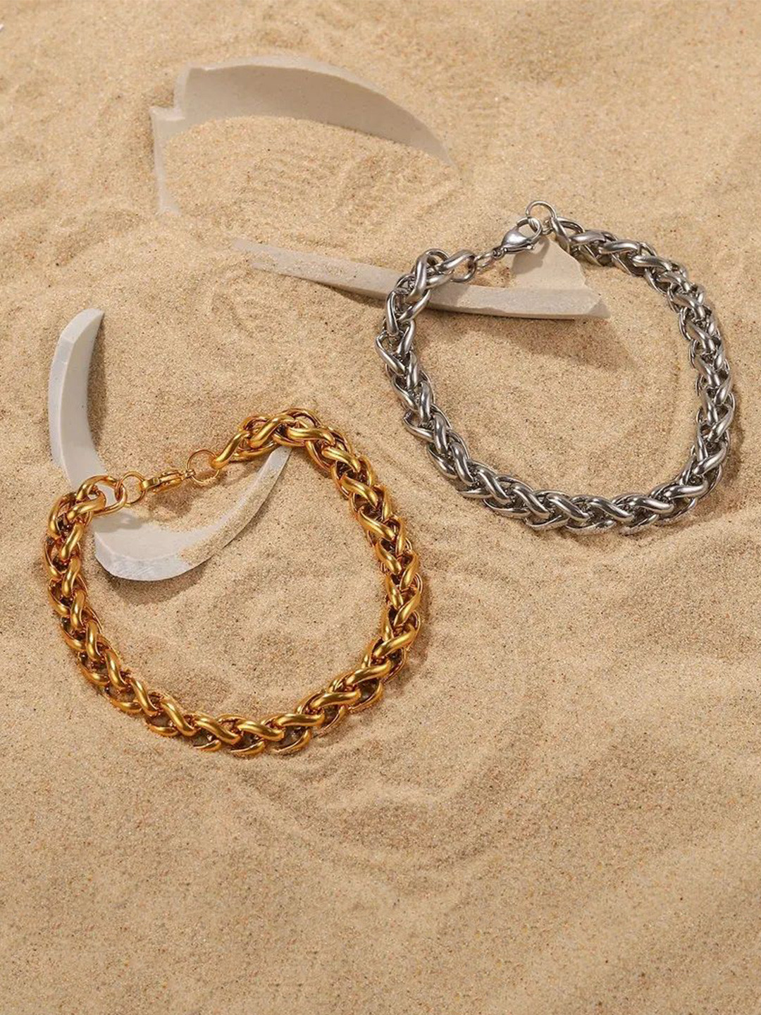 The Roadster Lifestyle Co Men Set Of 2 Silver & Gold-Plated Link Bracelet