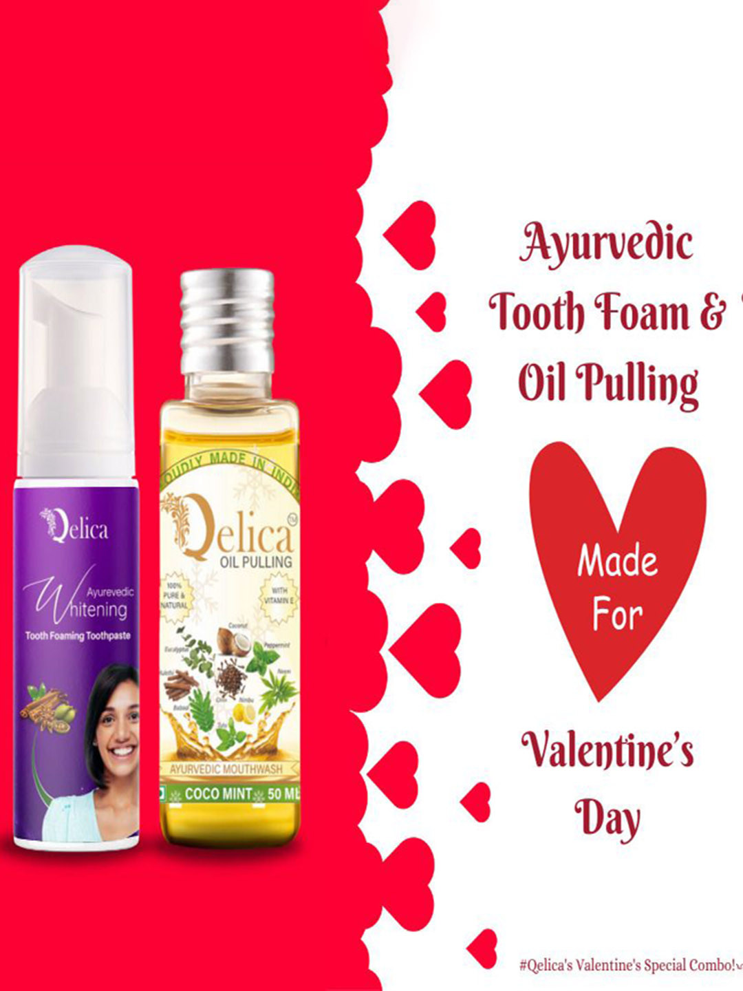 Qelica Set Of 2  Ayurvedic Oil Pulling- 50ml & Teeth Whitening Foam Mouthwash- 60ml