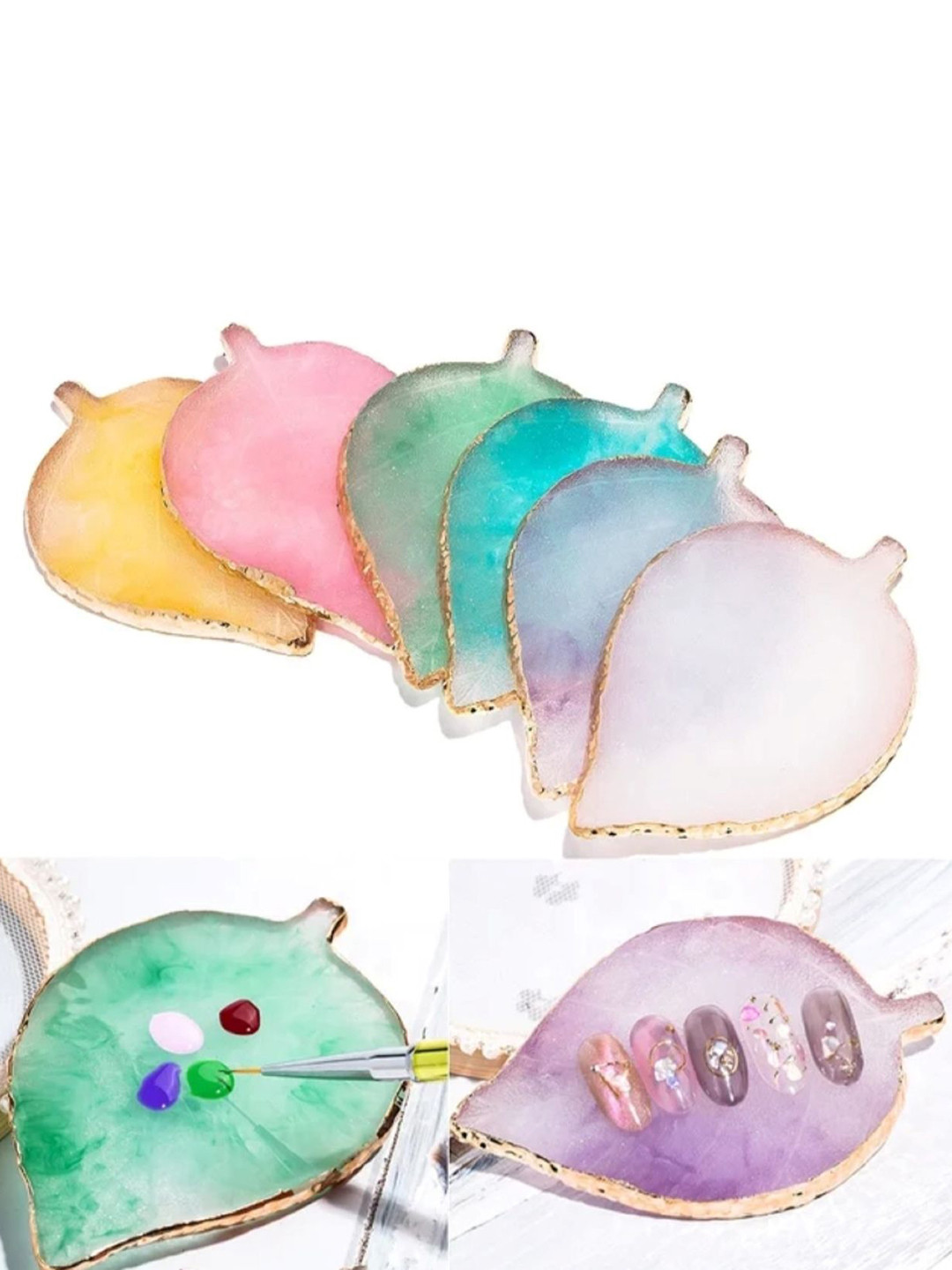 RANORE Leaf Shape Resin Nail Art Painting Palette -Green