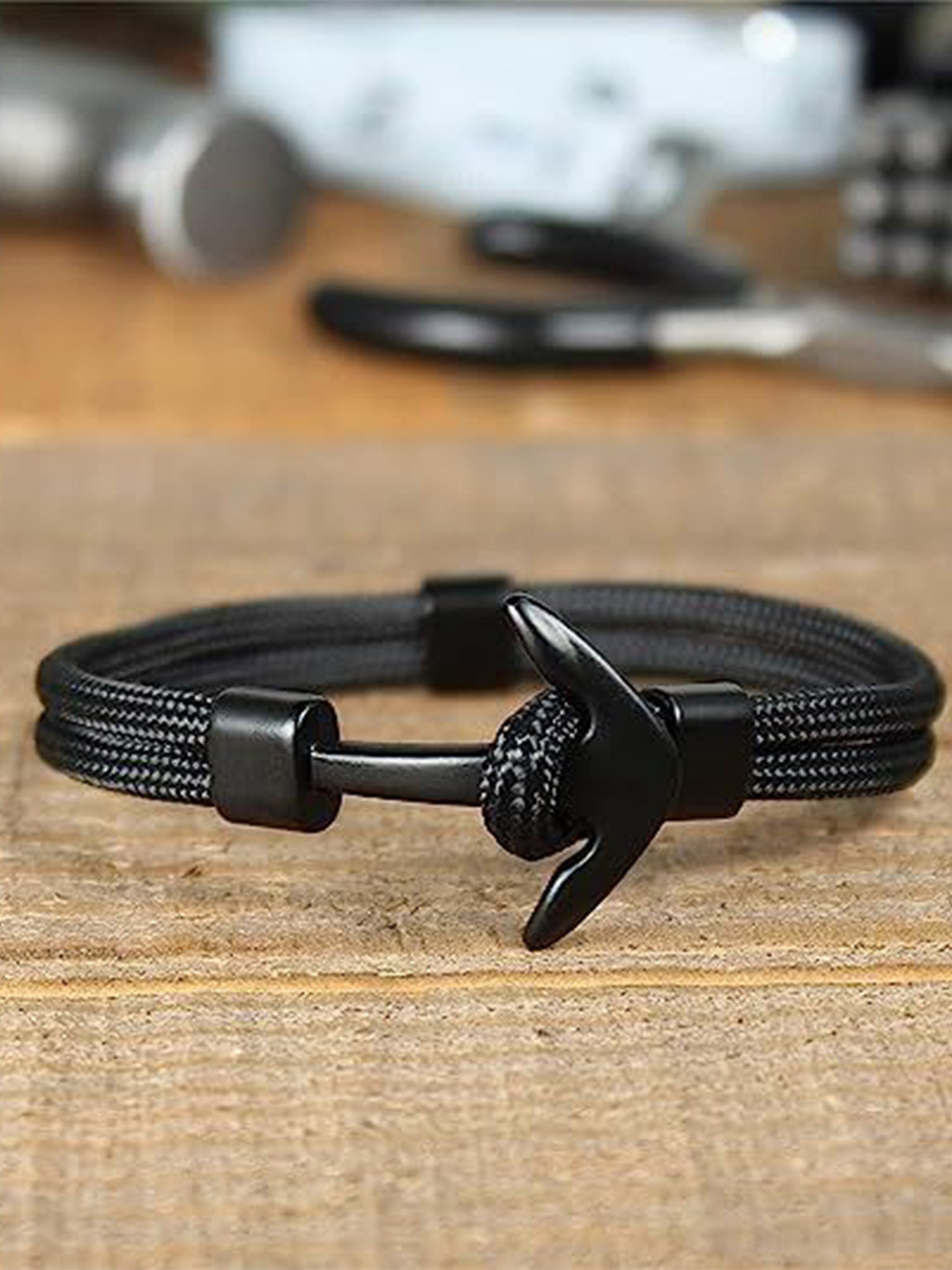 The Roadster Lifestyle Co Black Stainless Steel & Anchor Charm Bracelet