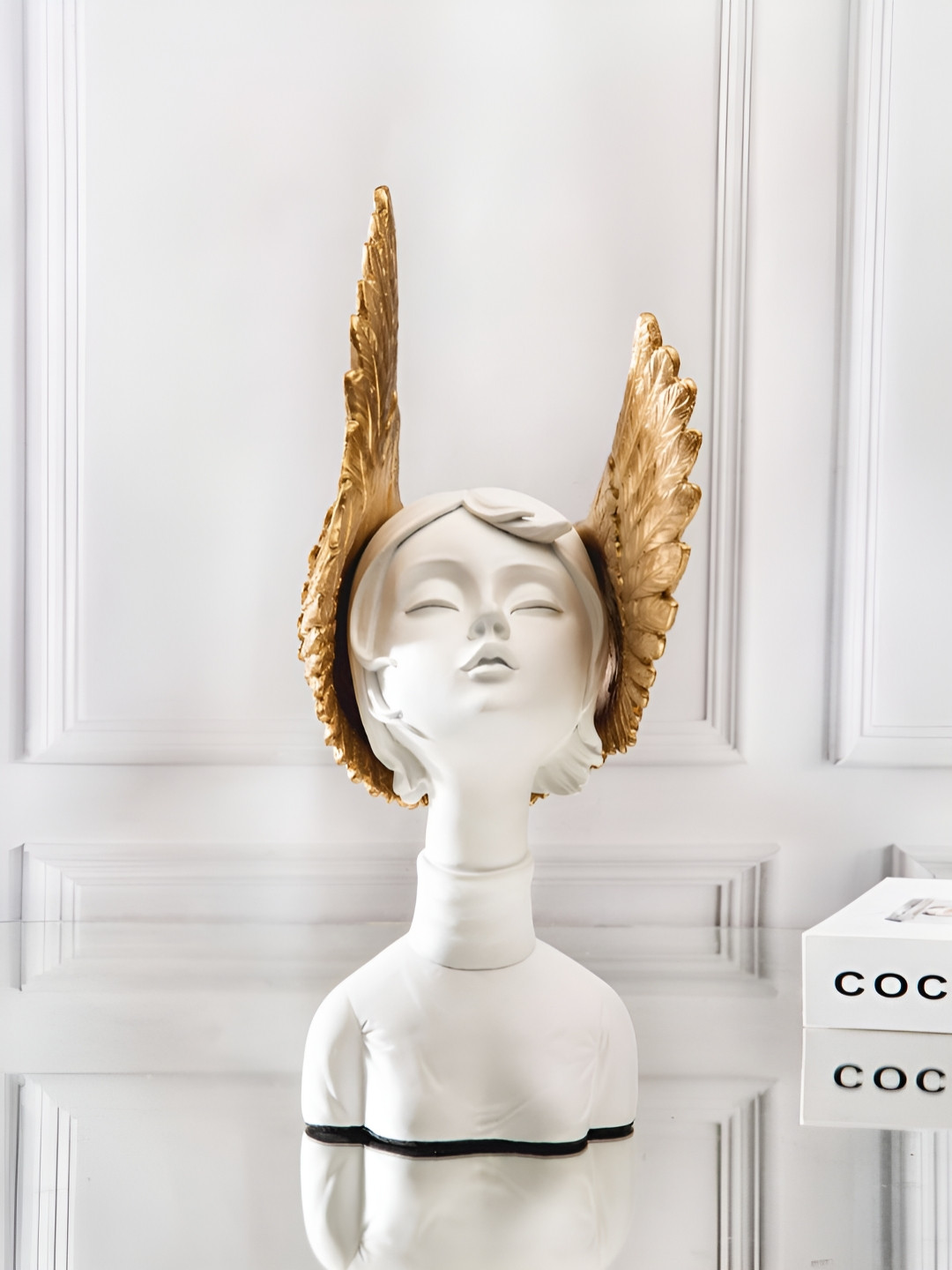 SMOKEY COCKTAIL Winged Hat White Polyresin Glossy Living Room Hand Made Medium Showpiece - 14.6 Inches
