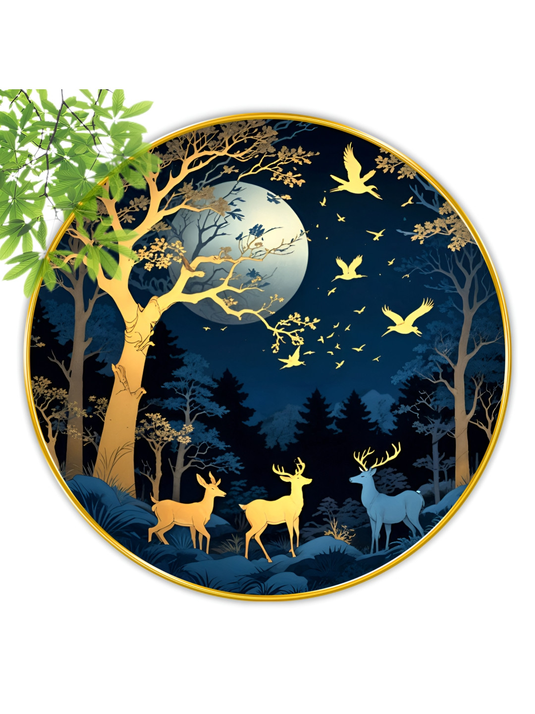 SAF Blue & Gold-Toned Nature Theme Wooden Rounded Paintings