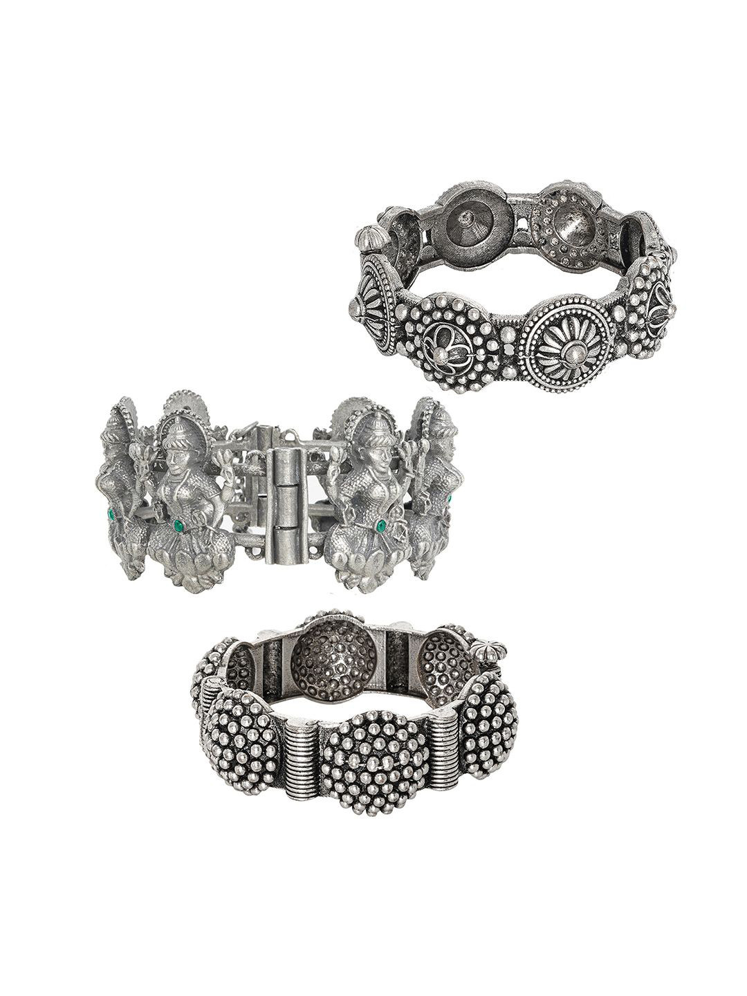 TEEJH Set Of 3 Metal Preesha Stacked Cuff Bracelet