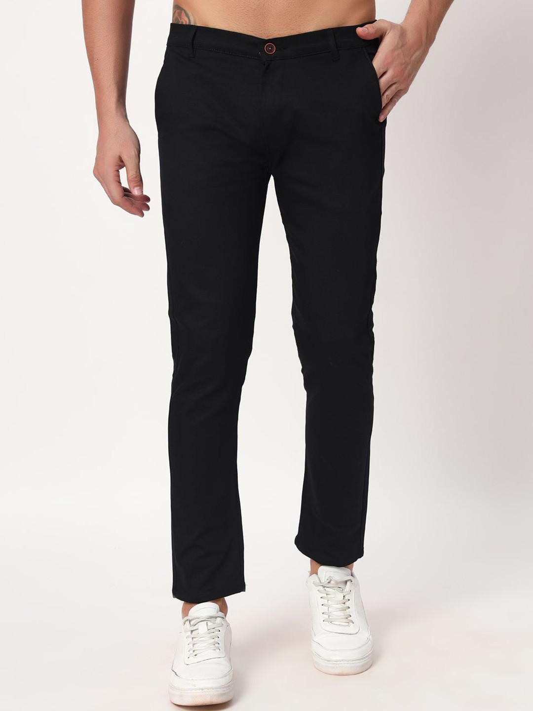 WILD WEST Men Pencil Skinny Fit Low-Rise Chinos Trousers