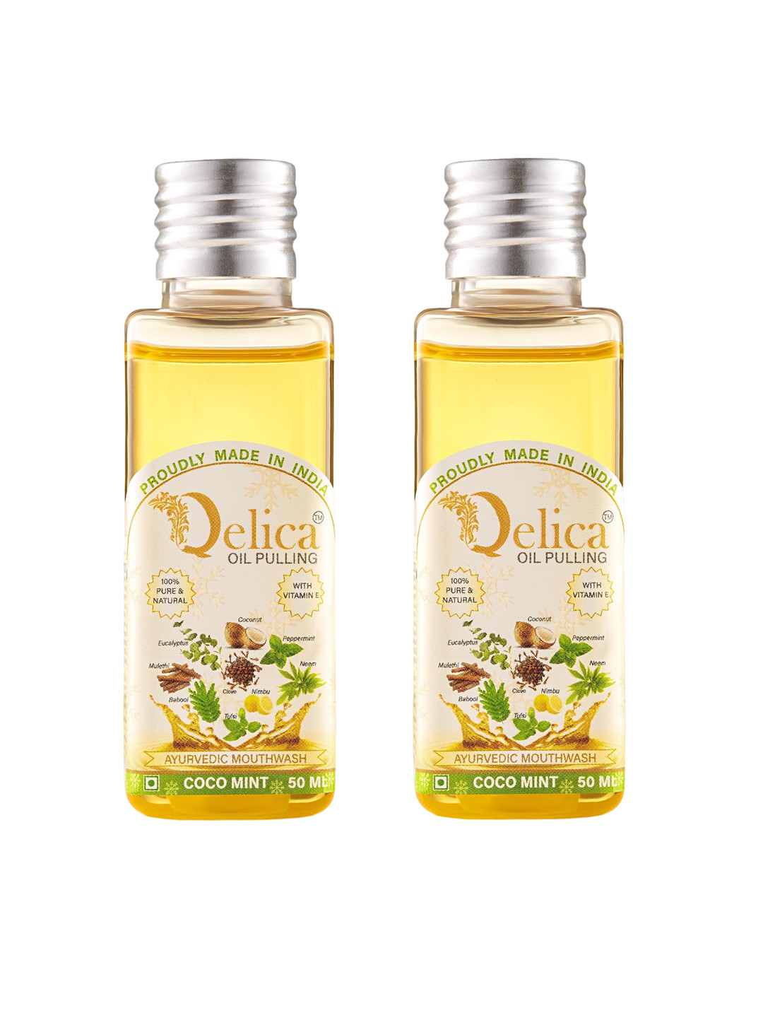 Qelica Set Of 2 Ayurvedic Pulling Oil With Vitamin -E Mouth Wash -50ml Each