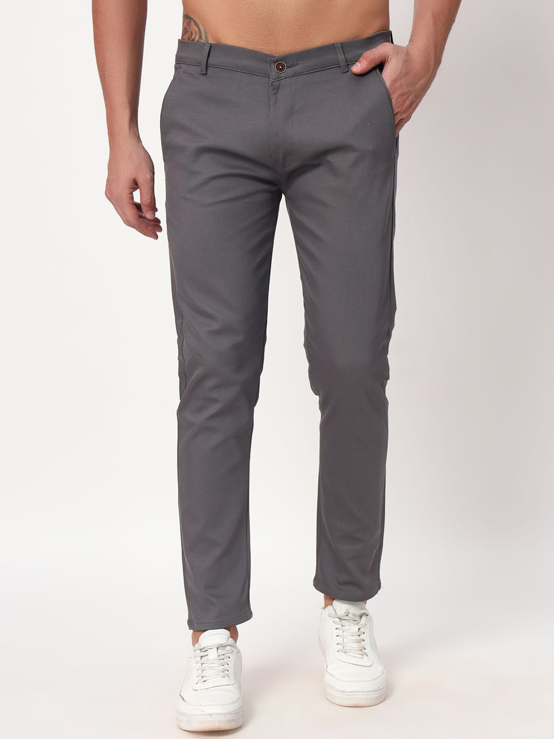 WILD WEST Men Pencil Skinny Fit Low-Rise Chinos Trousers