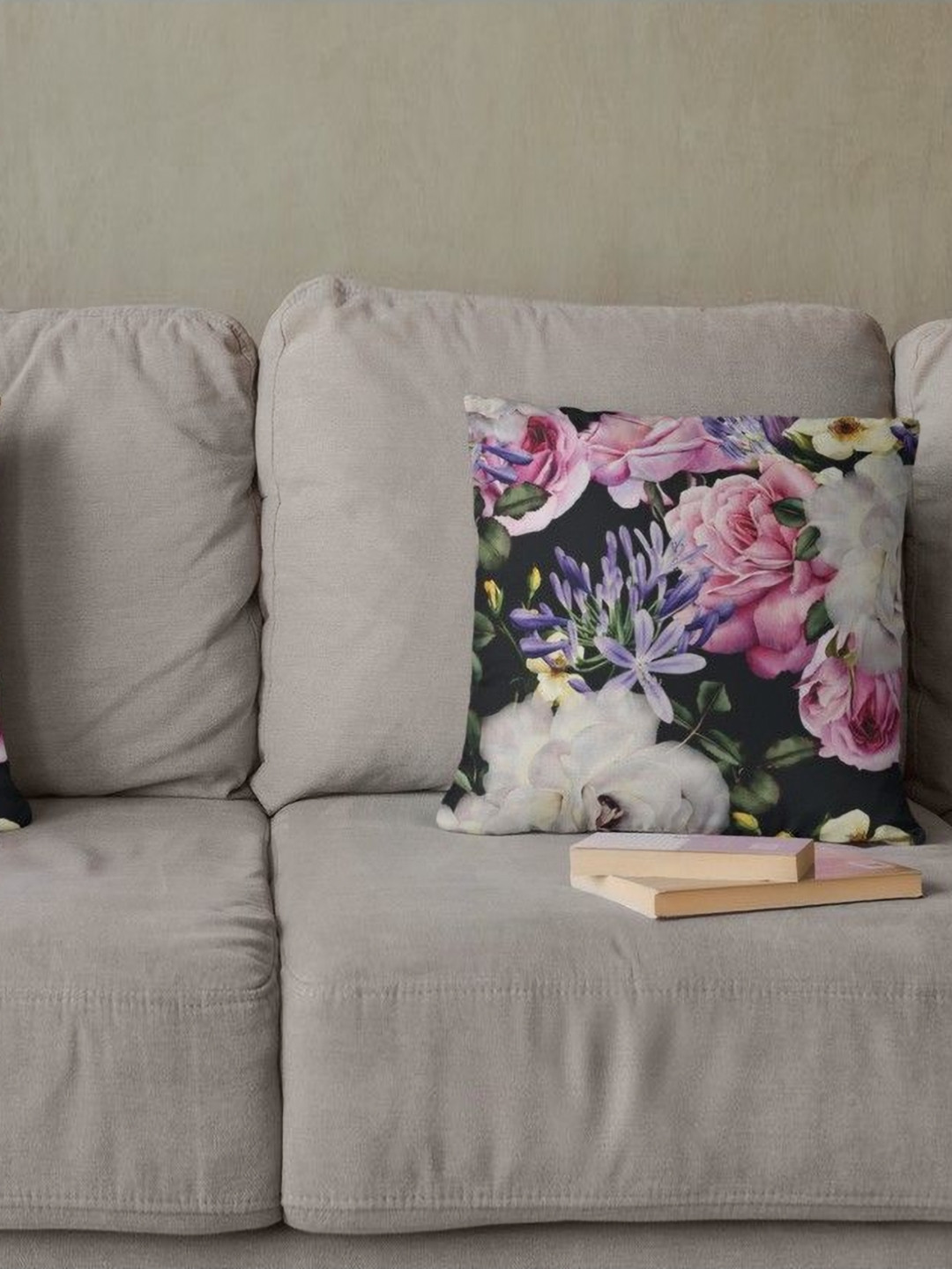 THEYAYACAFE Pink & White 2 Pieces Floral Velvet Square Cushion Covers