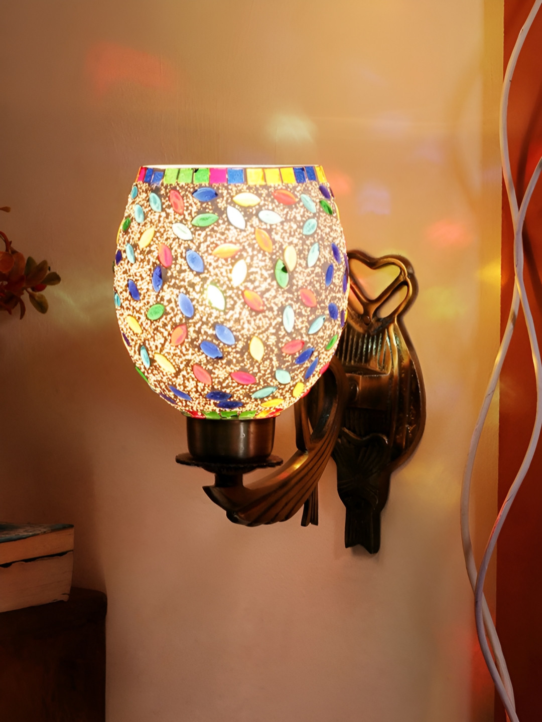 Devansh Gold Toned & White Textured Metal Contemporary Semi Sphere Wall Lamp