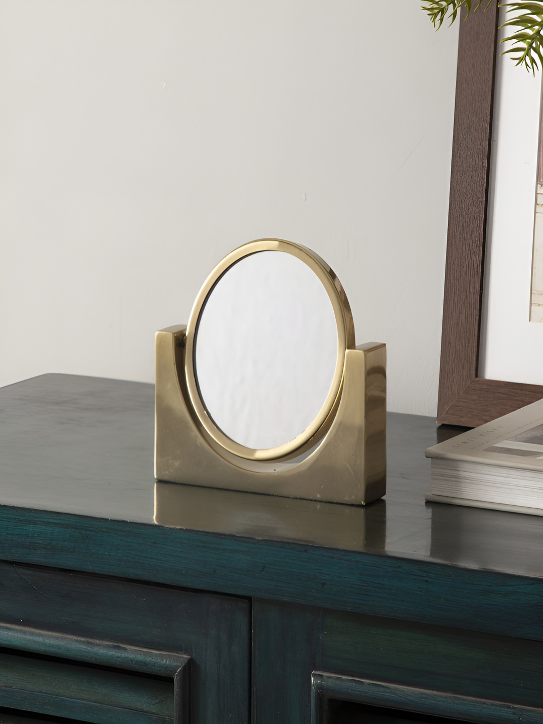NILAAY Maria Gold-Toned Oval Shaped Metal Makeup Table Mirror