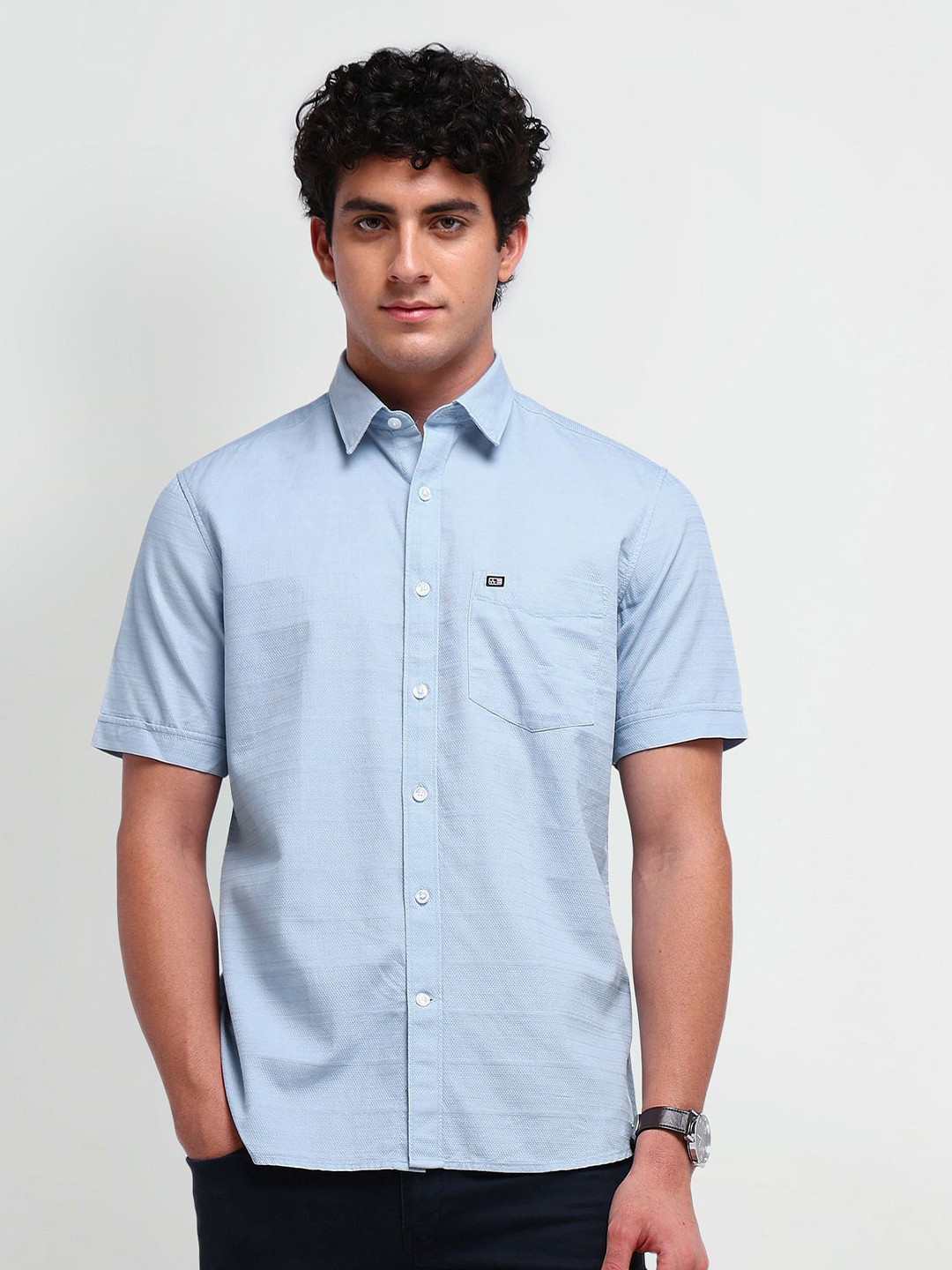 Arrow Sport Men Classic Spread Collar Textured Cotton Casual Shirt