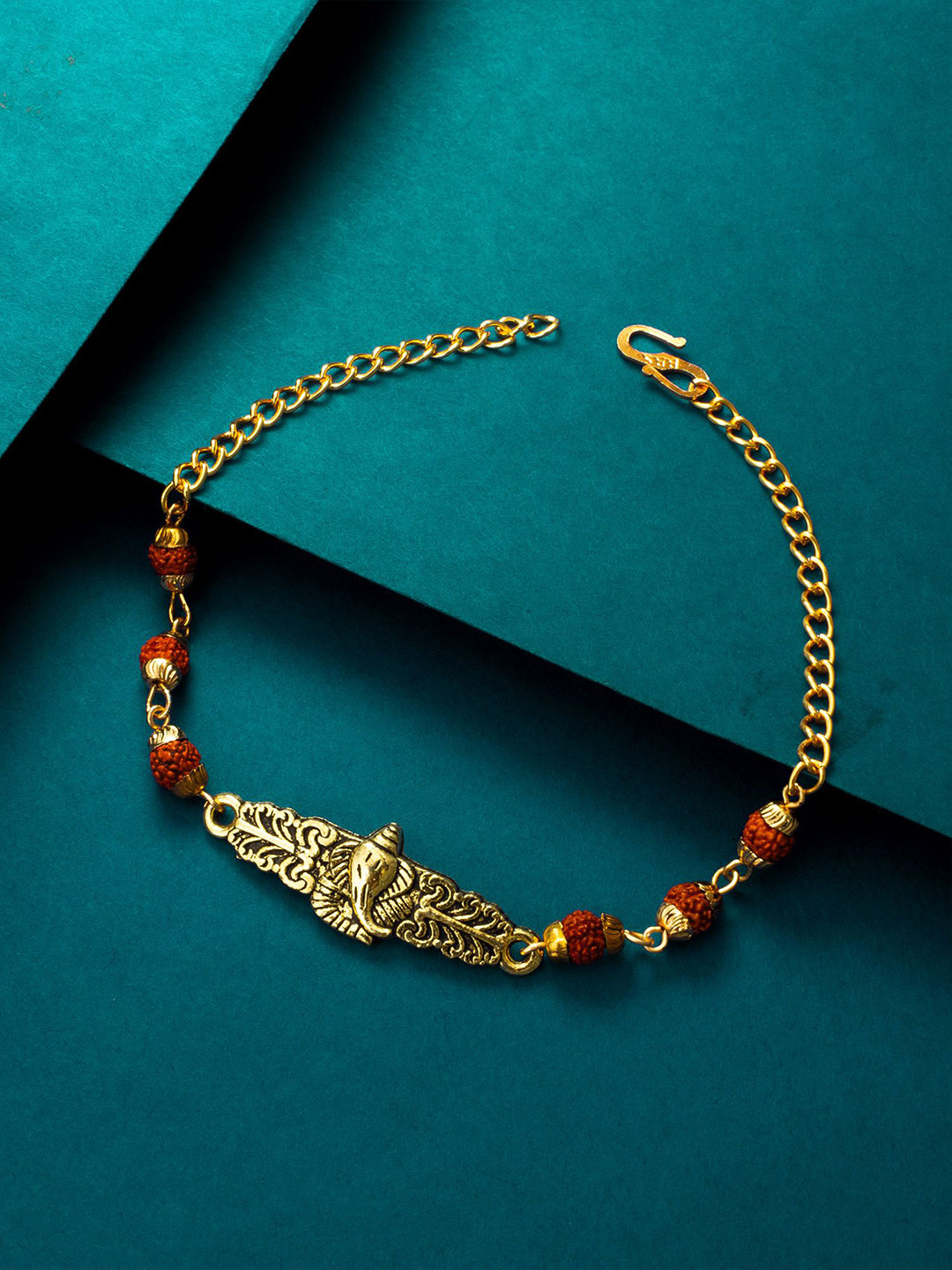 aadita Gold-Plated Rudraksh Ganesh Link Bracelet