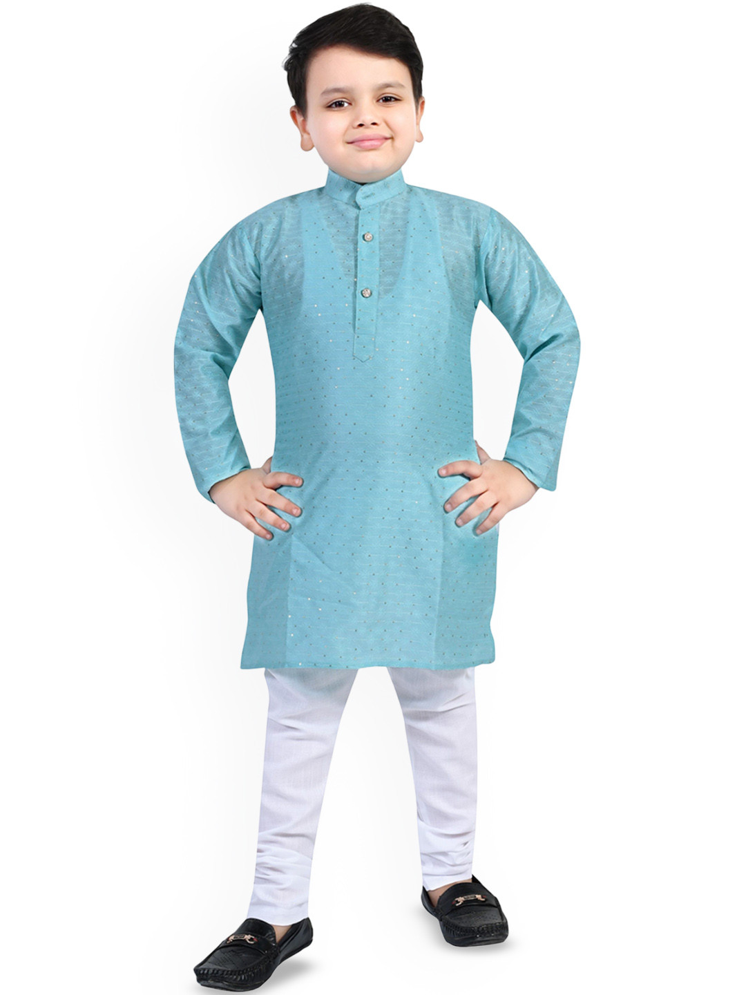 Arshia Fashions Boys Floral Woven Design Beads & Stones Straight Kurta with Pyjamas