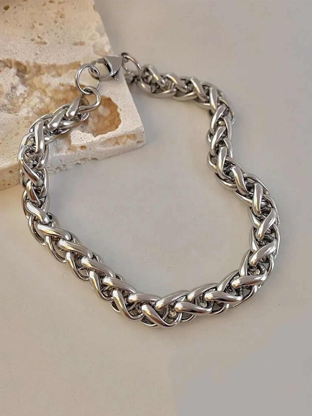The Roadster Lifestyle Co Silver Toned Silver Plated Link Bracelet
