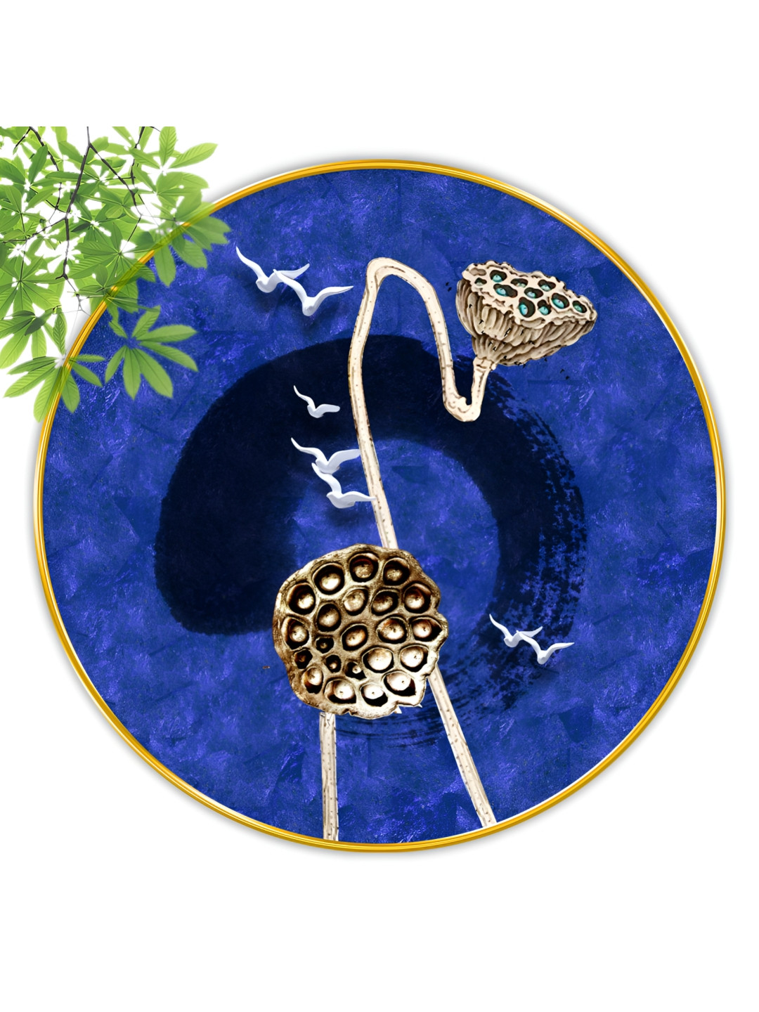 Aura Blue & Black Modern Art Round Shaped Wooden Wall Art