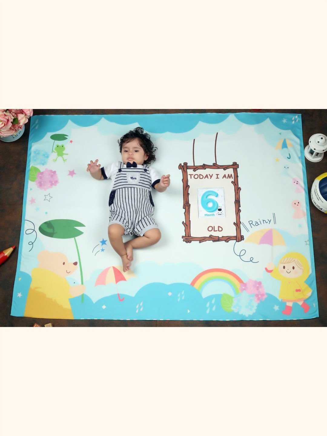 NEW COMERS Blue Contemporary 210 GSM Cotton Monthly Photoshoot Single Bed Blanket