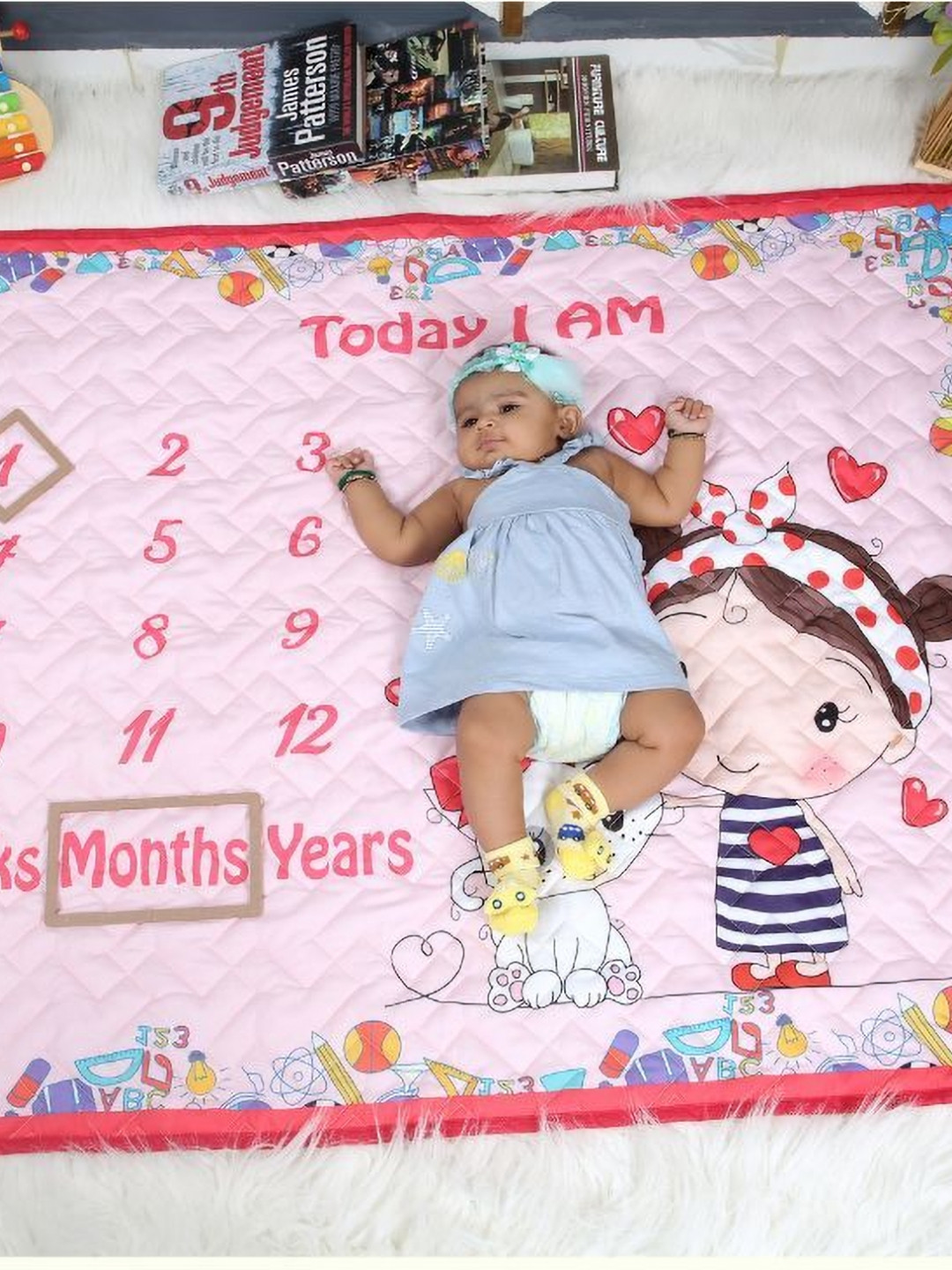 NEW COMERS Pink & White Contemporary 210 GSM Monthly Photoshoot Single Baby Blanket