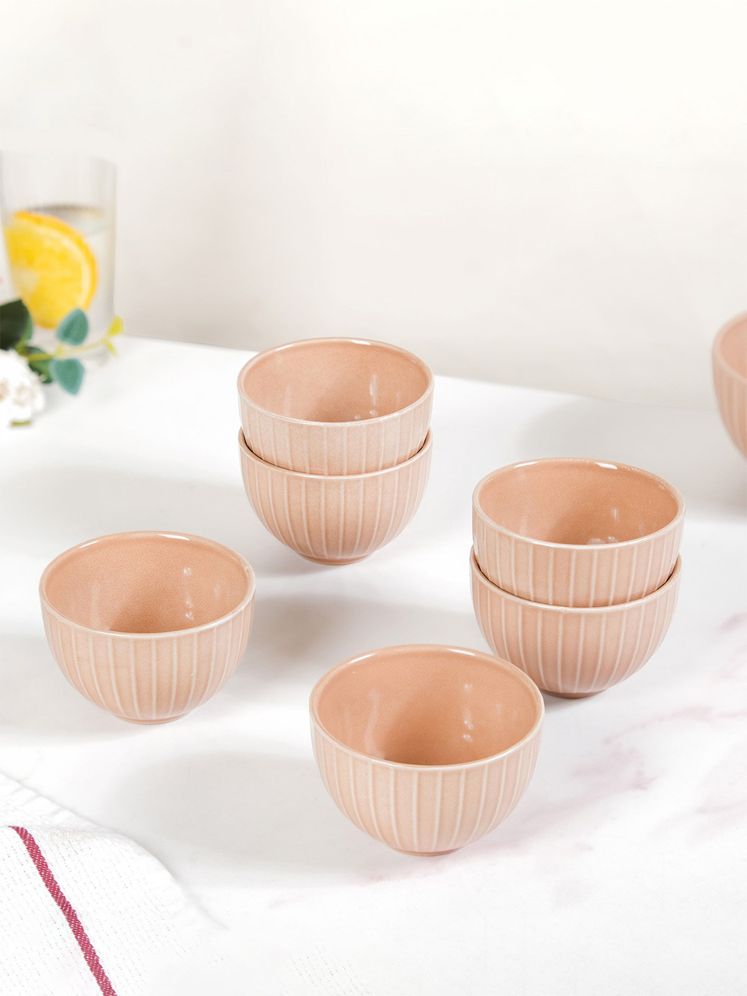 Nestasia Beige 6 Pieces Textured Serving Bowl Set -250 ml Each