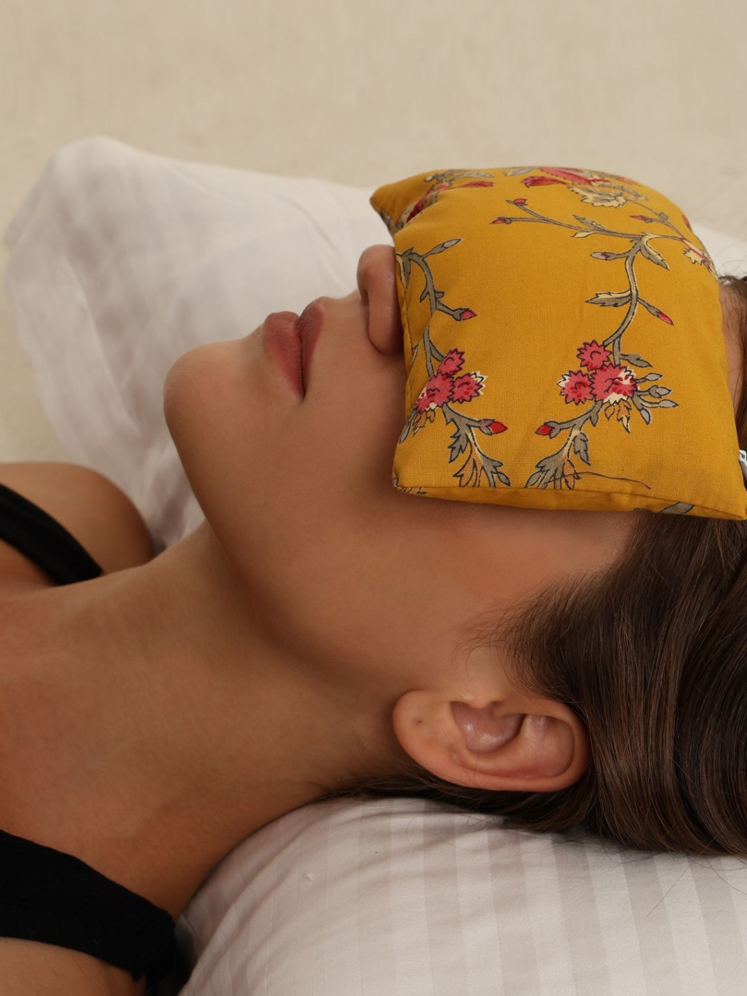 OSCAR HOME Yellow Floral Cotton Breathable Medium Cotton Aromatic Pillow-20.3 x 10.1 cm