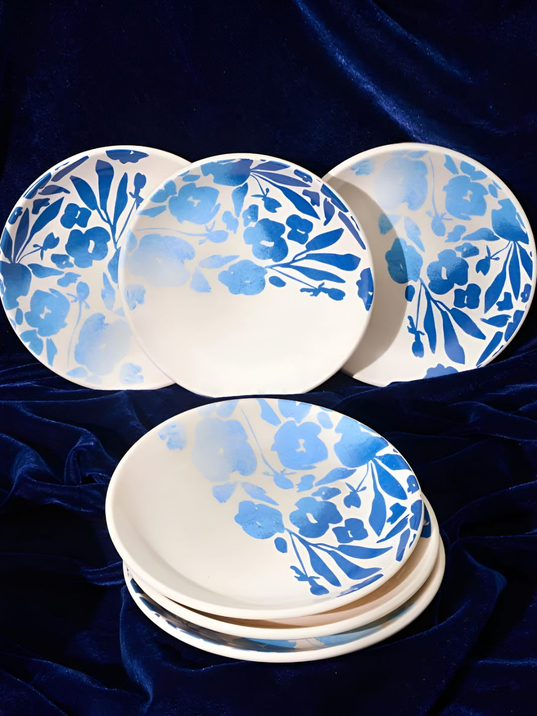 AMALAFIEE CERAMICS Blue 6 Pieces Ceramic Microwave Safe Plates